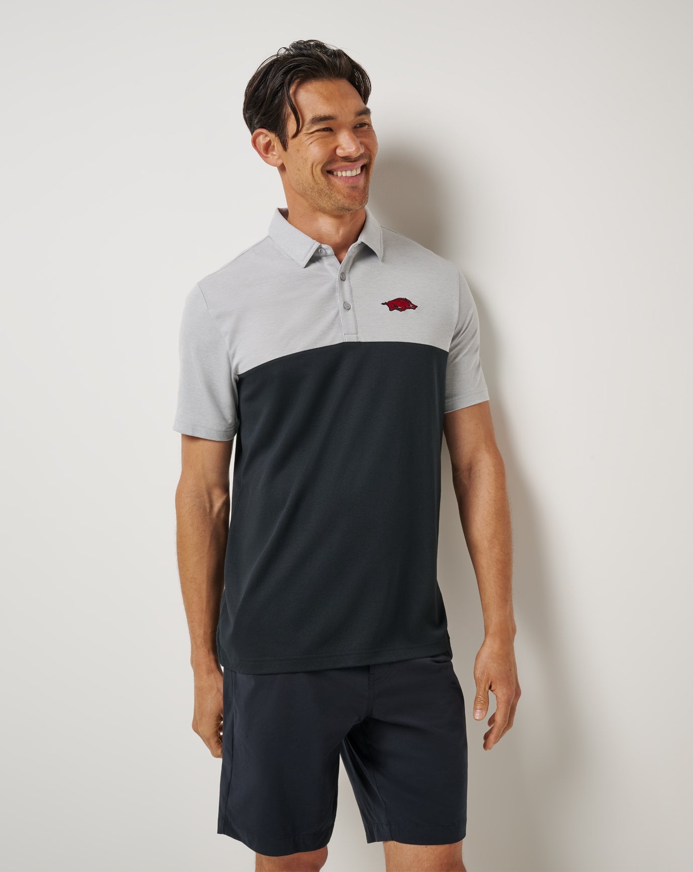 Arkansas Drop Back Polo Game Day|New/Heather Grey/Black