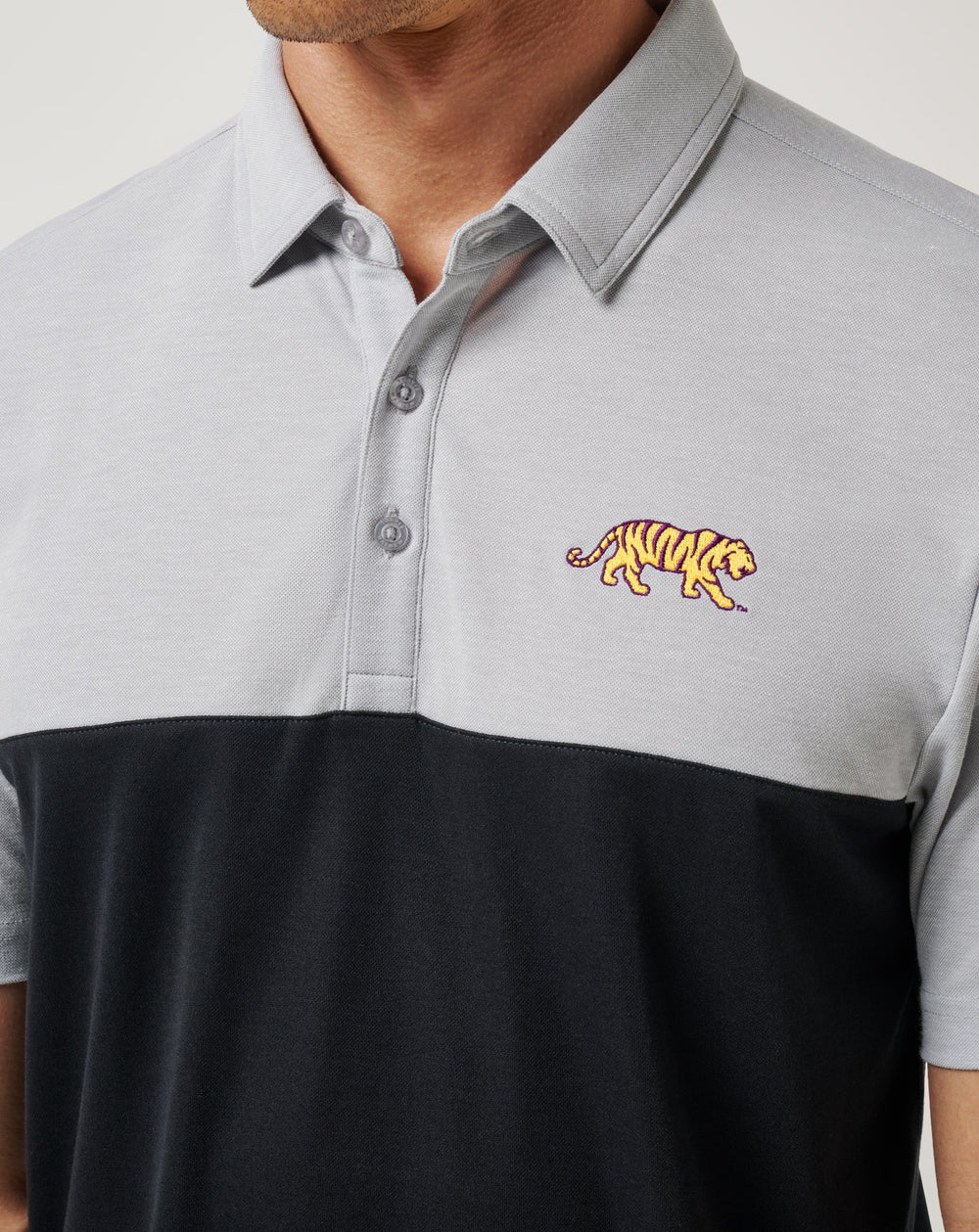LSU Drop Back Polo Game Day|New/Heather Grey/Black