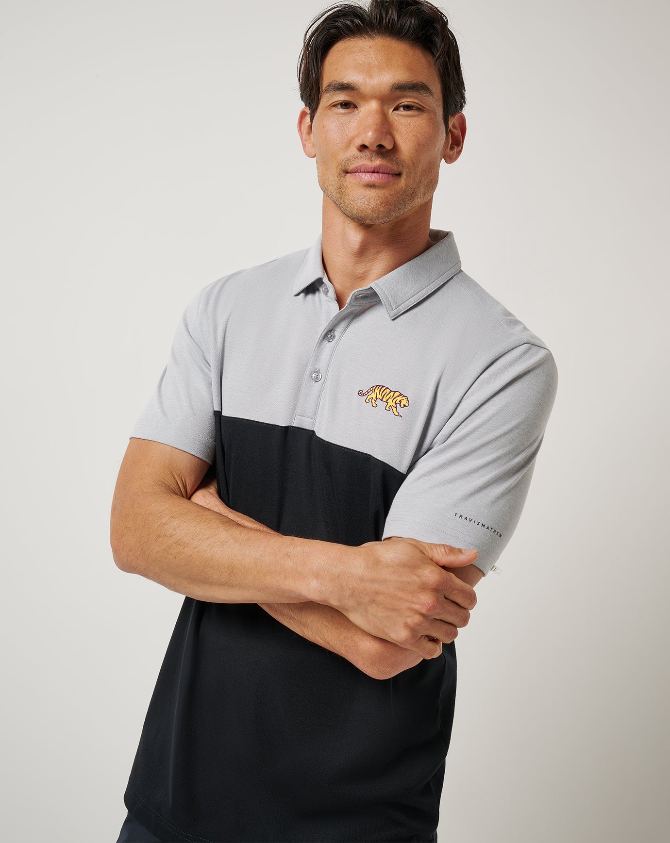 LSU Drop Back Polo Game Day|New/Heather Grey/Black