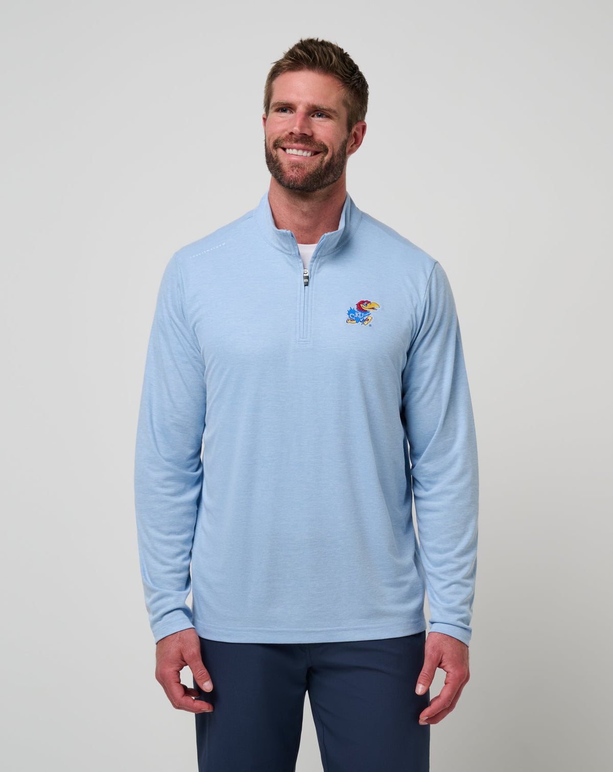 Kansas Time To Tailgate Quarter Zip Game Day|New/Heather Blue