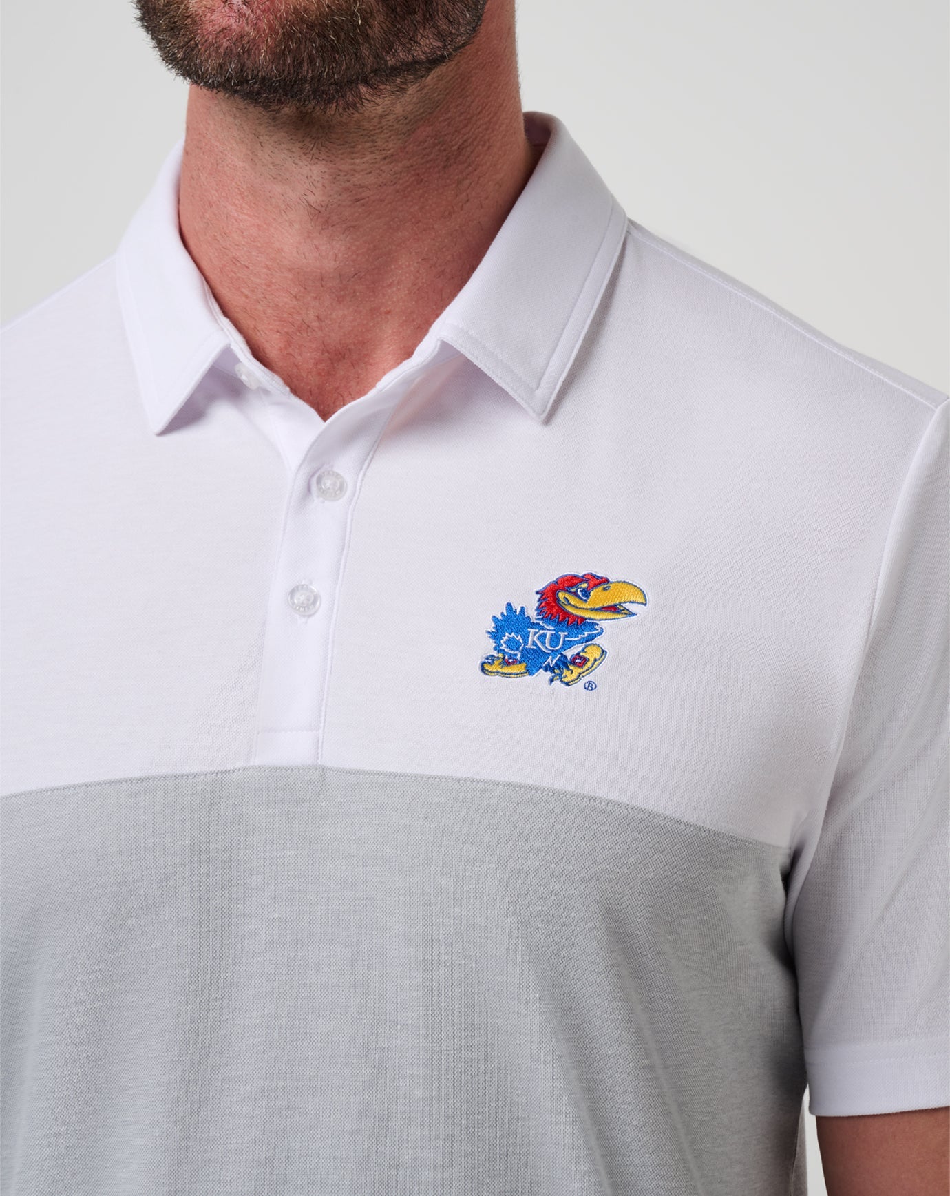 Kansas Drop Back Polo Game Day|New/White/Heather Grey